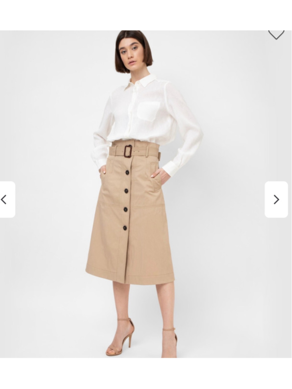 Weekend Max Mara Vanda Belted Button Front Midi Skirt Beige Khaki Size 8